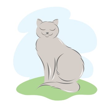 Cute cat, domestic animal. Funny kitten with friendly smile. Colorful vector illustration for kids in cartoon style