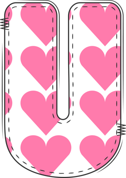 Pink Heart Alphabet, Valentine Doodle Letter U png