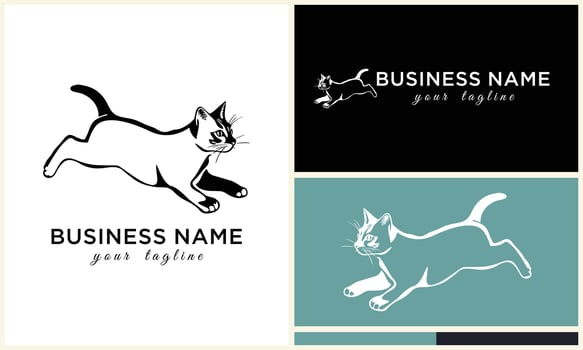 line cat head logo template vector