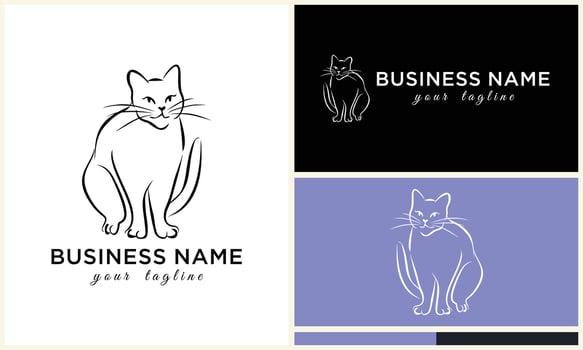 line cat head logo template vector