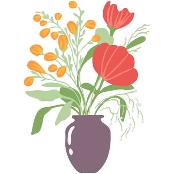 Beautiful bouquets with garden and wild flowers vector flat illustration. Various blooming plants with stems and leaves isolated on white. Floral decoration or gift