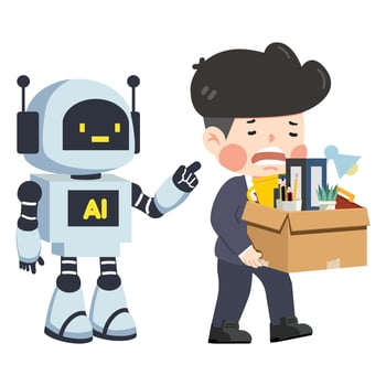 Business Man lost her job due to robot vector