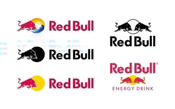 Red Bull logos. Editorial use only. Vinnitsa, Ukraine - February 20, 2024 vector