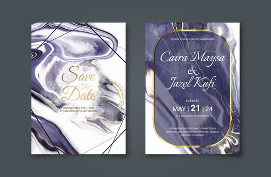 Luxury wedding invitation card with an abstract marble background. Elegant alcohol ink painting background vector