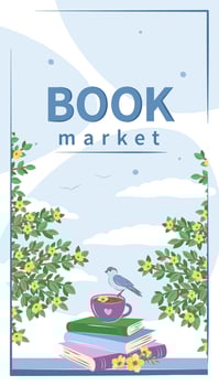 Book market. Layout design for bookstore, library, bookshop or education. Vector illustration