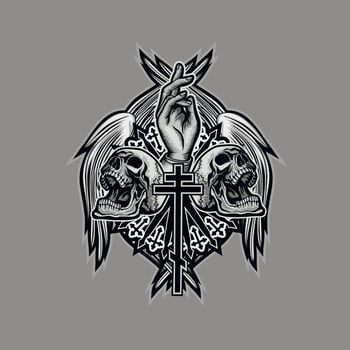 Gothic sign with skull and orthodox cross, grunge vintage design t shirts vector
