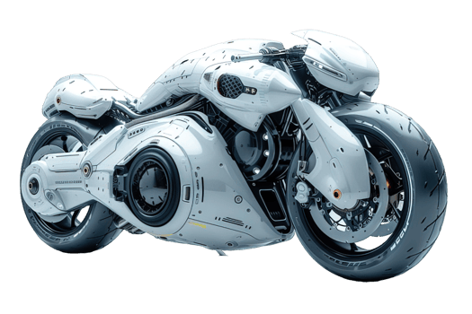 AI generated Side view of a white futuristic motorbike isolated on transparent background ,generative ai png