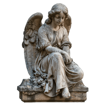AI generated stone statue of a winged female angel isolated on transparent background ,generative ai png