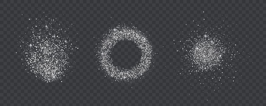 Gradient noise grain texture stains, black and white dotted spray shades, and sand dust spots. vector