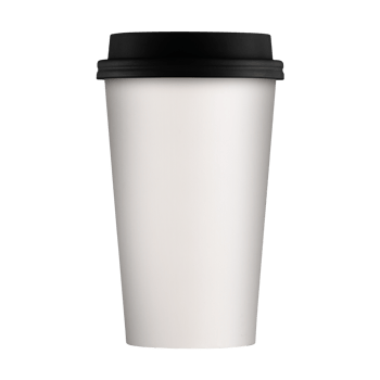 Clean and blank white paper cup for coffee without background. Template for mockup. With black lid png