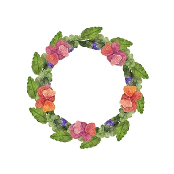 Watercolor border, wreath with pansy flowers vector