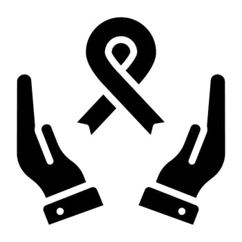Hand protected ribbon, cancer awareness icon vector