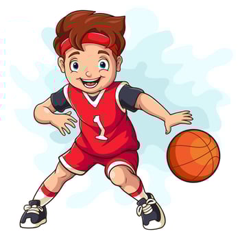 Cartoon little boy playing basketball vector