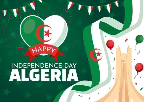 Happy Algeria Independence Day Vector Illustration with Waving Flag and Map in National Holiday Flat Cartoon Background Design