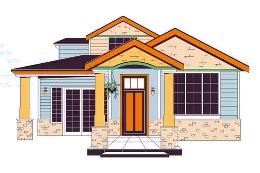 Cozy family home outside 2D linear cartoon object. Dwelling house. Housing estate. Living building isolated line vector element white background. Property exterior color flat spot illustration