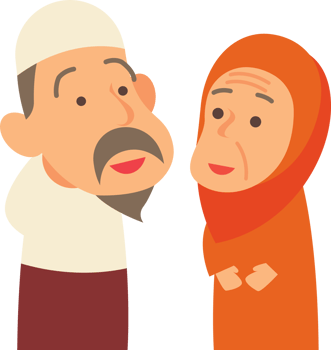 Cartoon Muslim Malay old couple character illustration png
