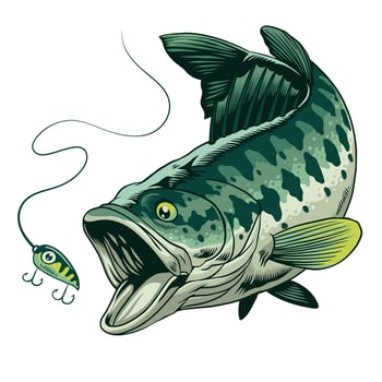 Illustration of Big Bass Fish Catching the Fishing Lure vector