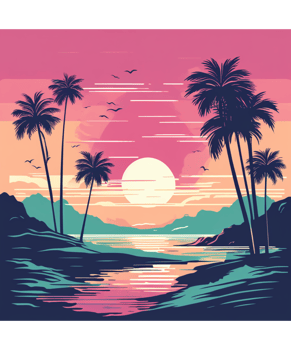 AI generated Retro Sunset Tshirt Design png