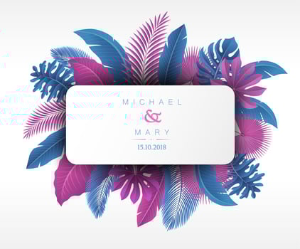 Wedding Invitation with Tropical Leaves Concept, Vector Illustration