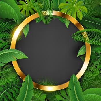 Golden Ring with Text Space Surrounded By Tropical Leaves. Suitable For Nature Concept, Vacation, and Summer Holiday, Vector Illustration