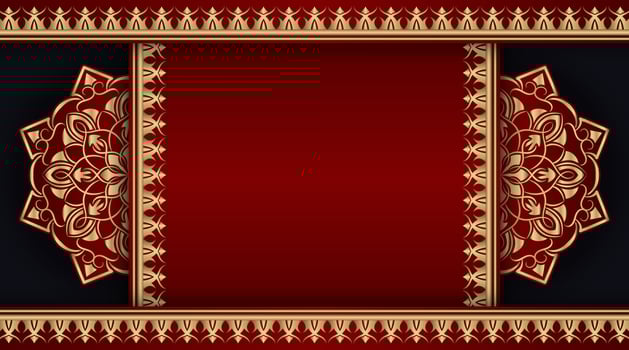 Black and red background with golden mandala ornament vector