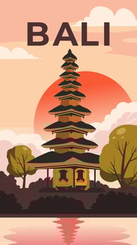 Bali temple landscape vertical background vector