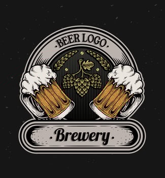 Isolated retro vintage Beer logo, vector illustration beer glass, emblem brewery design on dark background.