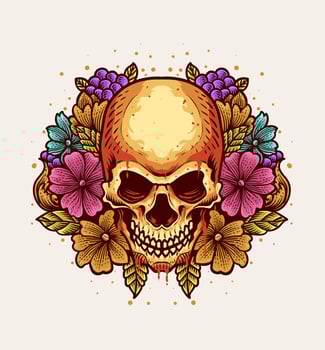 Illustration skull head with flower pop art style vector