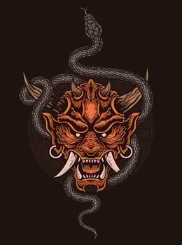 Illustration vector hannya mask, Japanese demon oni mask with snake