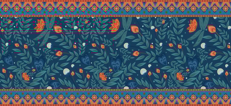 Seamless repeat borders with floral elements. Can be used for textiles, frames, borders, background decoration etc vector