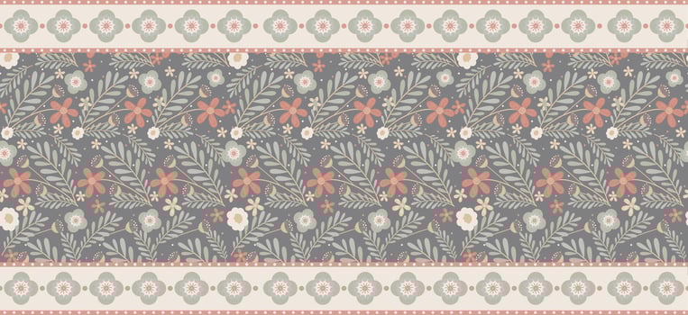 Seamless repeat borders with floral elements. Can be used for textiles, frames, borders, background decoration etc vector