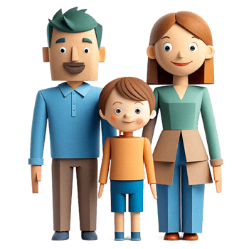 AI generated 3d cute family cartoon, paper art png