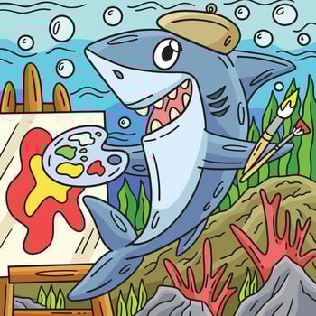 Shark with Painting Materials Colored Cartoon vector