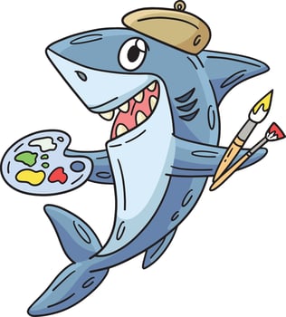 Shark with Painting Materials Cartoon Clipart vector