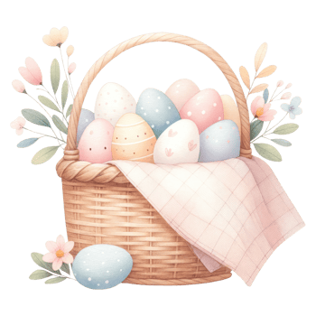 AI generated Pastel Easter Eggs in Wicker Basket Illustration png