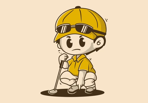 Character illustration of a guy holding a golf stick vector