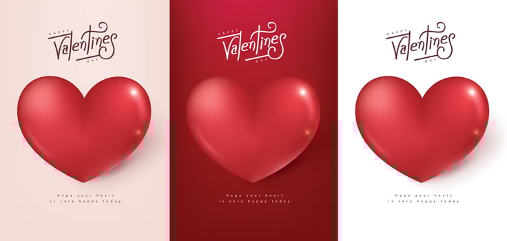 Collection Happy Valentine's day poster banner background template with big red heart vector