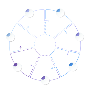 Blue tone circle infographic with 7 steps, process or options. Presentation slide template. png