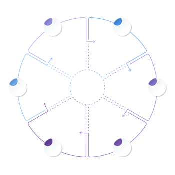 Blue tone circle infographic with 6 steps, process or options. Presentation slide template. png