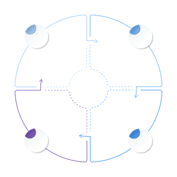 Blue tone circle infographic with 4 steps, process or options. Presentation slide template. png