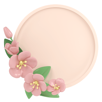 3d pastel pink corner cherry flowers with round frame, botanical spring arrangement, floral clip art, bouquet element decor illustration png