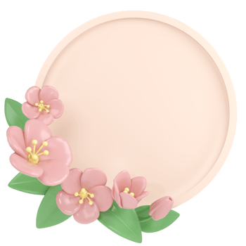 3d pastel pink corner cherry flowers with round frame, botanical spring arrangement, floral clip art, bouquet element decor illustration png