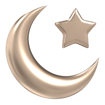 Islamic crescent moon and star icon. Golden Moon and star 3d icon. Symbol shape design for islamic concept. 3D render illustration png