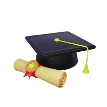 Graduation cap and diploma, cartoon style 3d rendering png