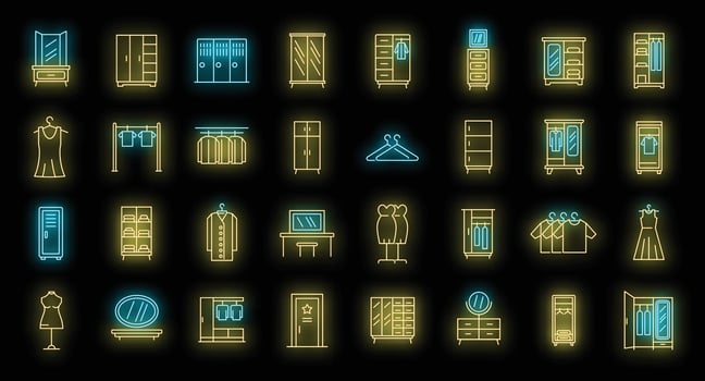 Dressing room icons set vector neon
