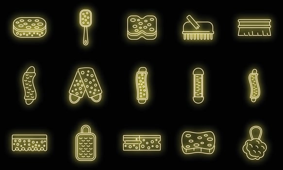Wisp washcloth icons set vector neon