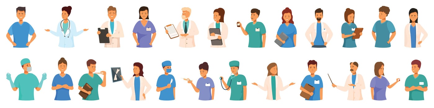 Medic student icons set cartoon vector. Hospital nurse character vector