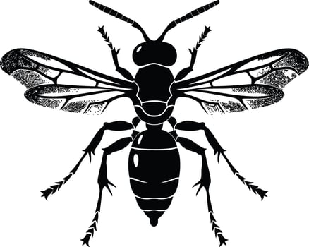 AI generated Silhouette wasp animal black color only full body vector