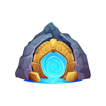 Fantasy game cartoon magic portal door with runes vector
