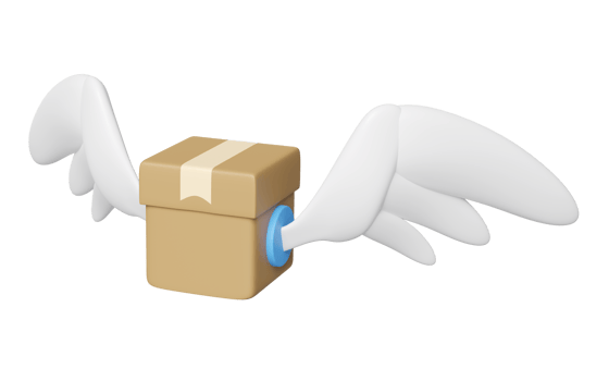 3d goods cardboard box with wing isolated. Online shopping, express delivery concept, 3d illustration render png
